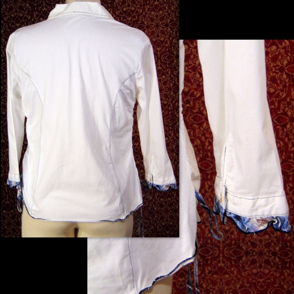 PULI white 3/4 sleeve cotton blend blouse M✨ - Picture 7 of 7